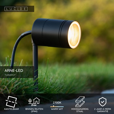 Lucide ARNE-LED - Tuinspot - Ø 6,3 cm - LED - GU10 - 1x5W 2700K - IP44 - Zwart
